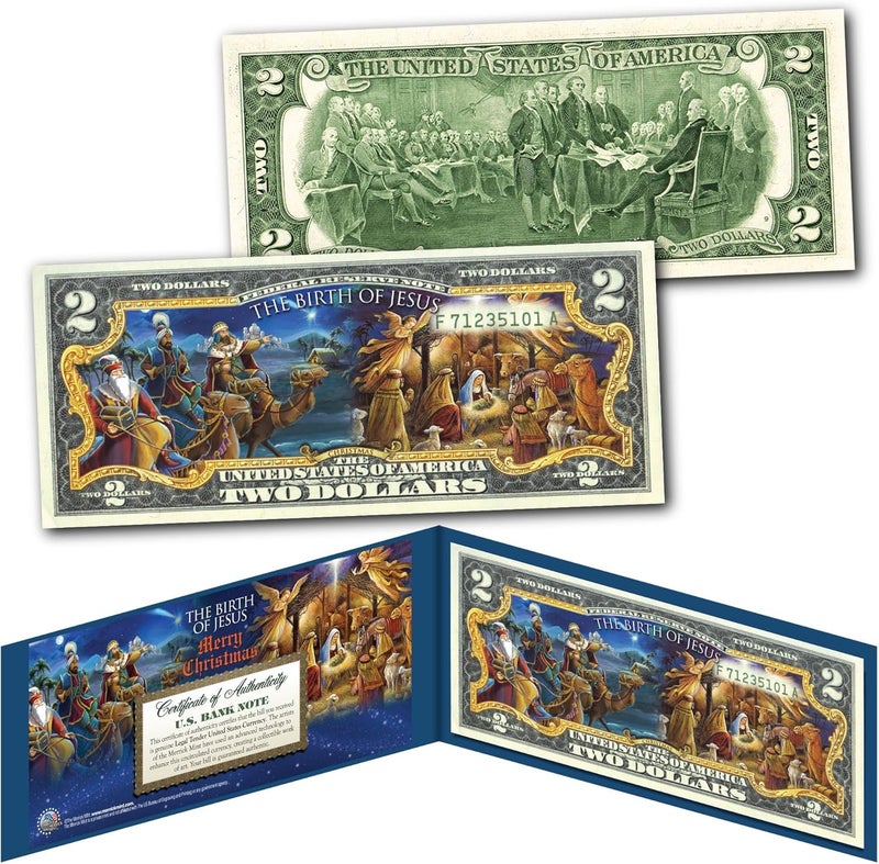 Merrick Mint Birth Of Jesus - Christmas - Nativity Uncirculated Two Dollar Bill Special Edition Collectible Display Holder and Certificate - Image 3